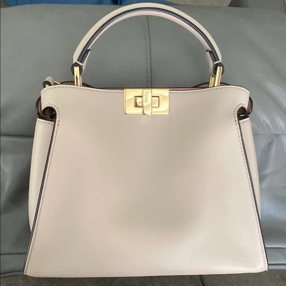 Fendi Cream Peekaboo Camellia Leather Bag - Picture 2 of 6
